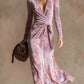 Womens V-neck Long-sleeve Maxi Dress