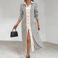 Women's Long Sleeve Striped Print Maxi Dress With Lapel