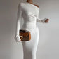 Women's OffshoulderLong-sleeve Figurehugging Pleated Maxi Dress