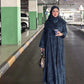 Printed Loose Long-Sleeved Elegant Arabic Abaya Robe Comes with a Headscarf