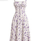 Floral Neck Slit Flared Dress