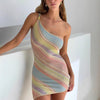 Womens Off-Shoulder Striped Knit Dress