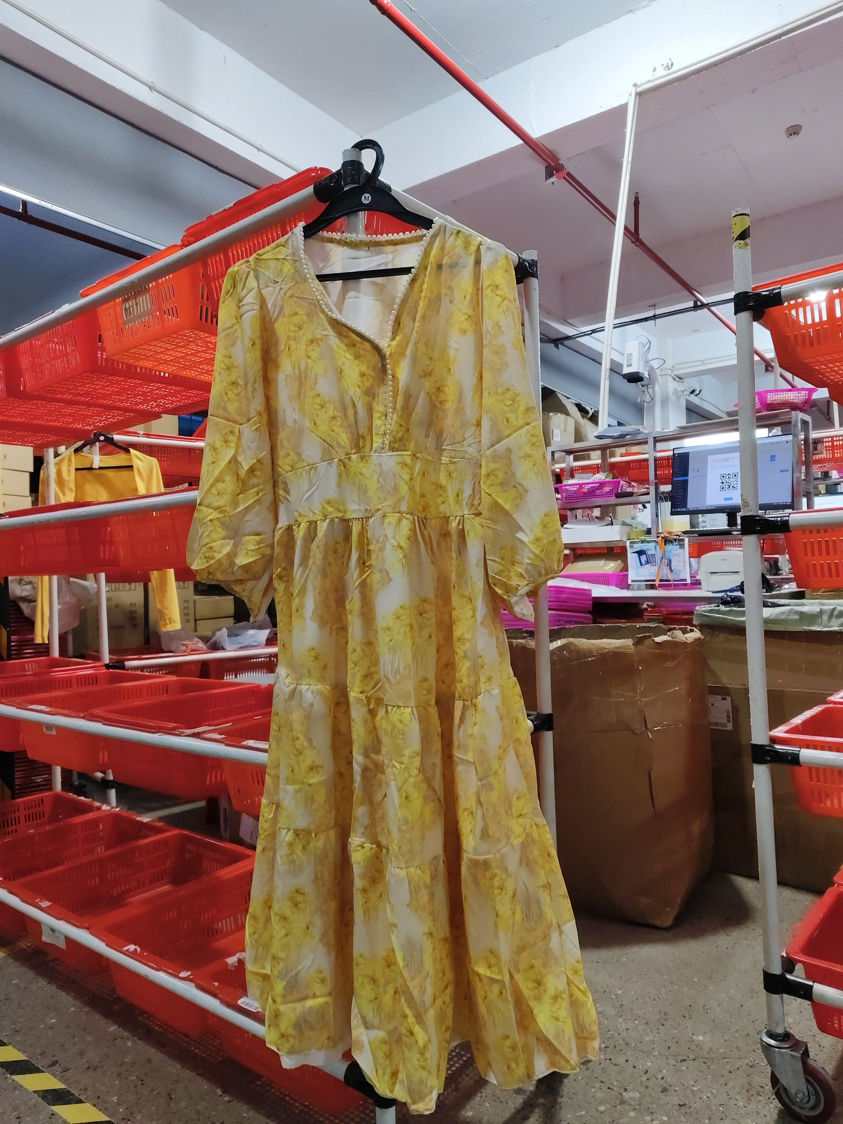 Summer Women's Yellow Cross Print Maxi Dress