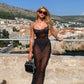 Mesh See-through Tie-back Maxi Dress