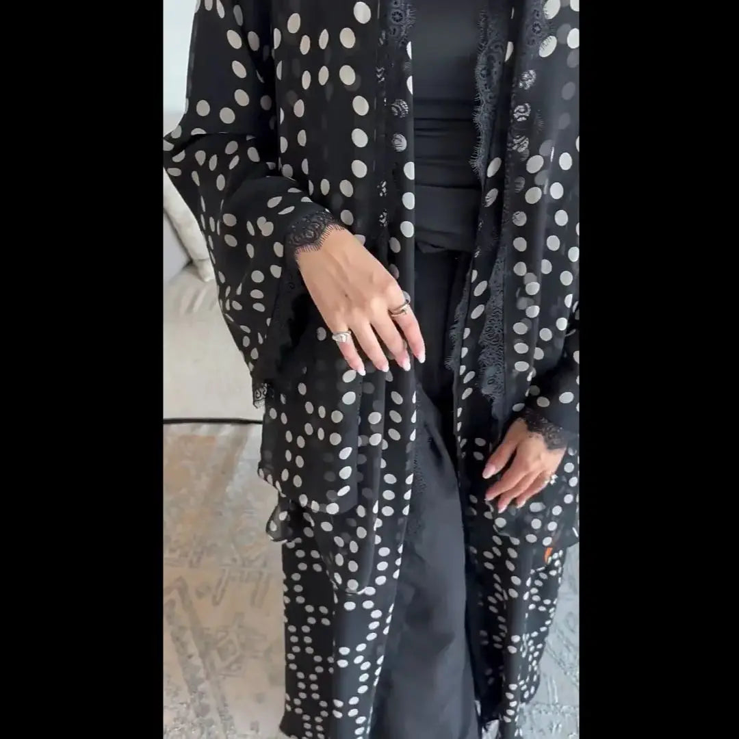 Eid Jalabiya Polka Dot Abaya Dubai Kaftan Muslim Woman Hijab Dress Kebaya Caftan Marocain Femme Robe Islam Clothing Ramadan Gown
