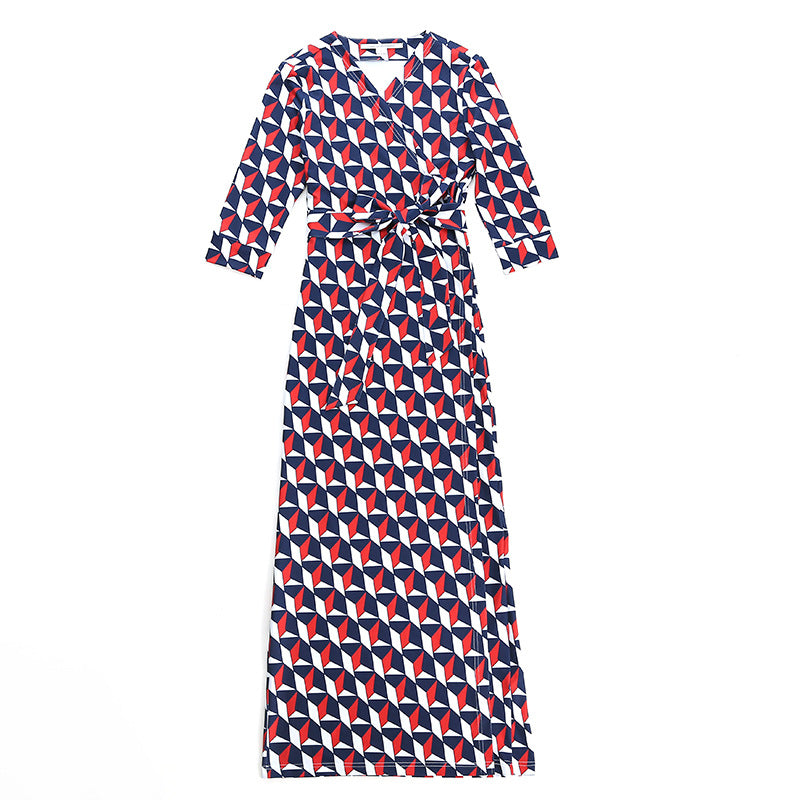 V-Neck Wrap Bodycon Long Dress