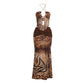 Women's Beaded Chain Strap Backless Jumpsuit Dress Set
