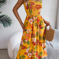 Women's Floral Print Tie Waist Camisole Beach Vacation Maxi Dress