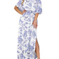 Printed Off-shoulder Short-sleeve Maxi Dress
