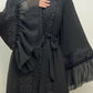 Eid Muslim Black Abaya for Women Djellaba Morocco Dress Dubai Embroidery Flare Sleeve Lace Abayas Dubai Islam Robe with Belt