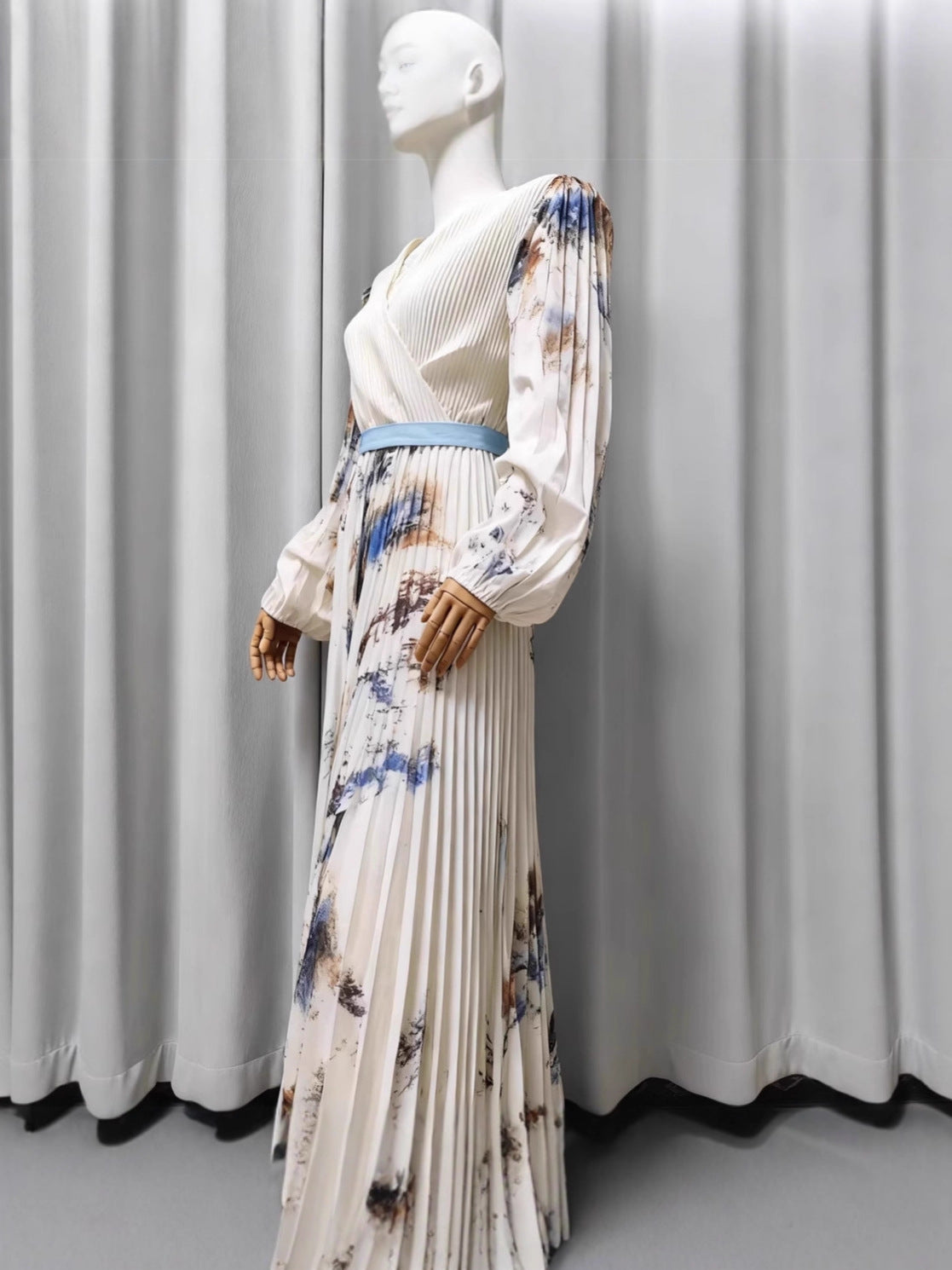 Elegant Pleated V-Neck Dress