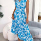 Women Casual Ruffle Trim Floral Print Tie Waist Maxi Vacation Dress