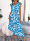 Women Casual Ruffle Trim Floral Print Tie Waist Maxi Vacation Dress