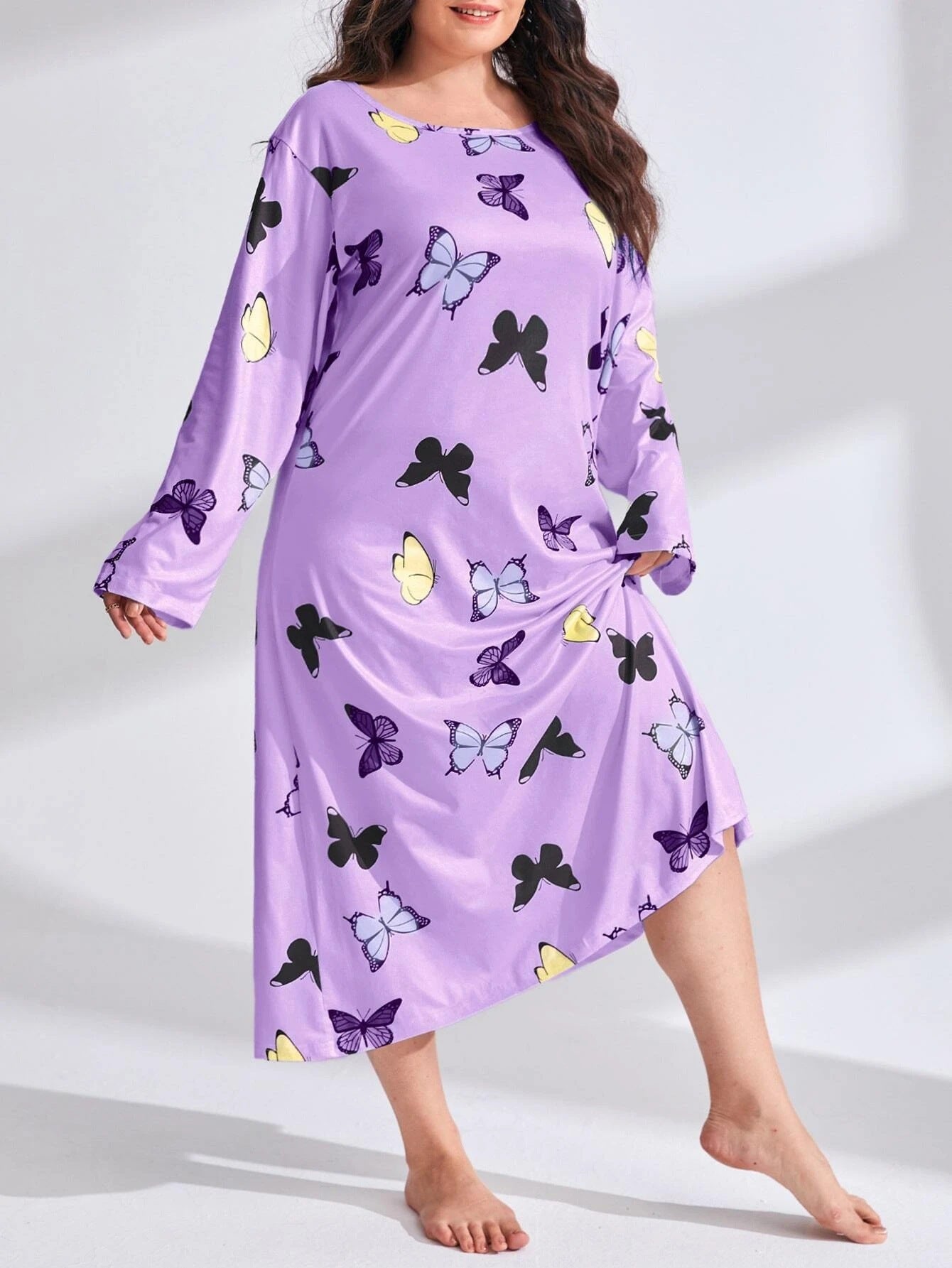 Women's Long Sleeve Printed Drop Shoulder Maxi Dress