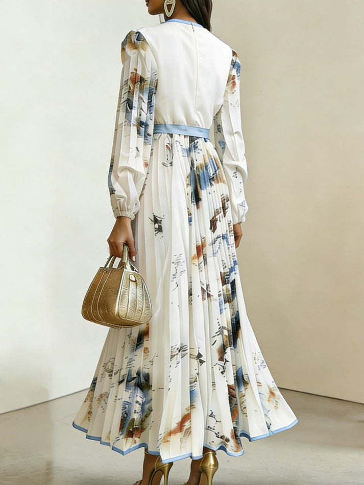 Elegant Pleated V-Neck Dress