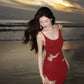 Original Knitted Hollow-Out Backless Tie-Up Dress