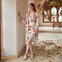 Thin Contrast Color Pajamas Ice Silk Robe Loose Homewear