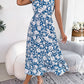 Women Casual Ruffle Trim Floral Print Tie Waist Maxi Vacation Dress
