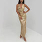 V-neck Open-back Gold Maxi Dress