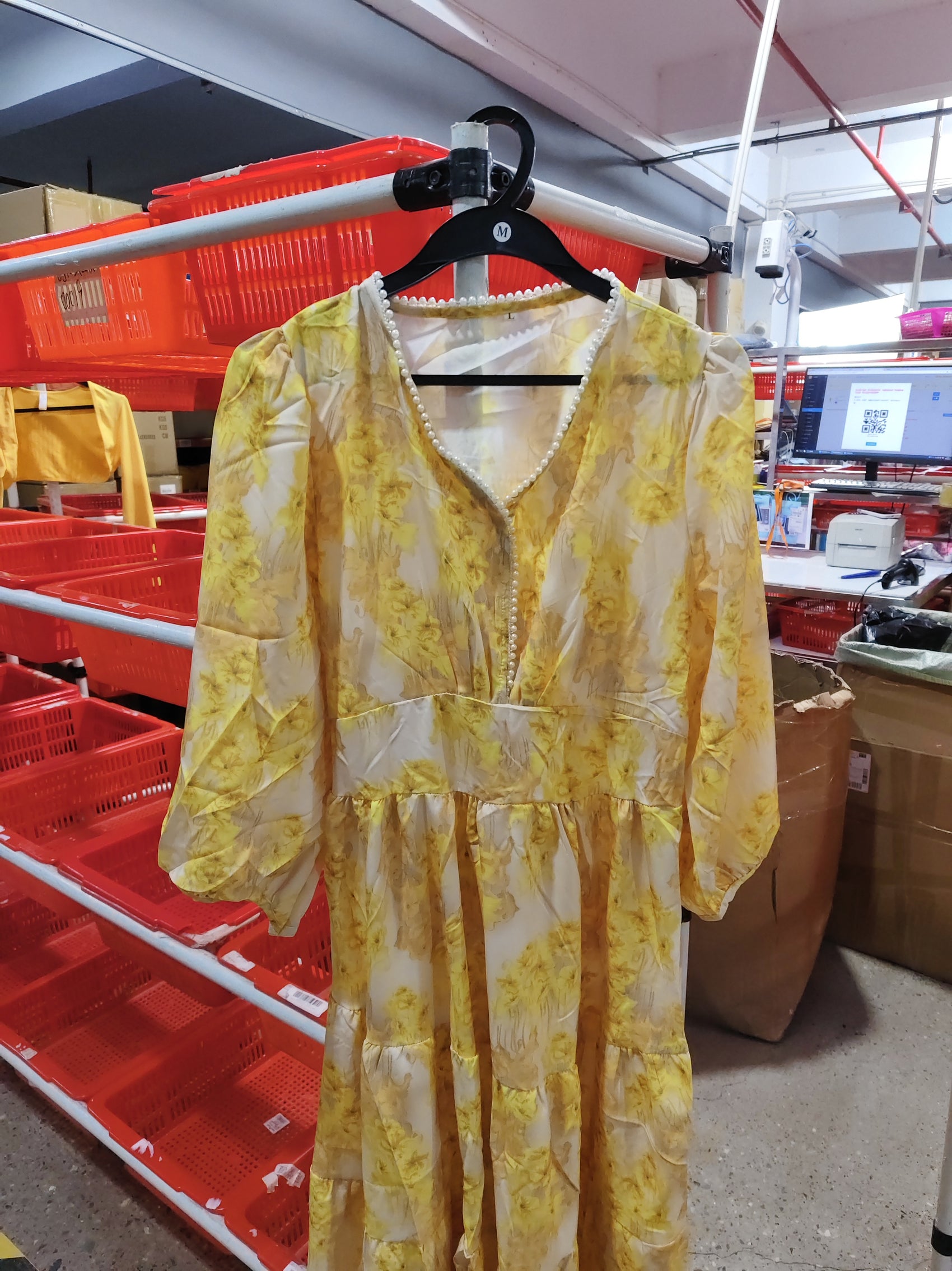 Summer Women's Yellow Cross Print Maxi Dress
