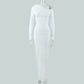 Women's OffshoulderLong-sleeve Figurehugging Pleated Maxi Dress