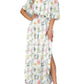 Printed Off-shoulder Short-sleeve Maxi Dress