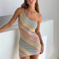 Womens Off-Shoulder Striped Knit Dress