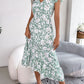 Women Casual Ruffle Trim Floral Print Tie Waist Maxi Vacation Dress