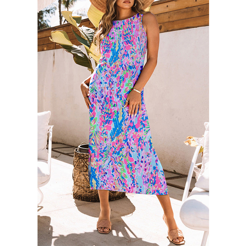Women's Round-neck 3D Printing Maxi Dress