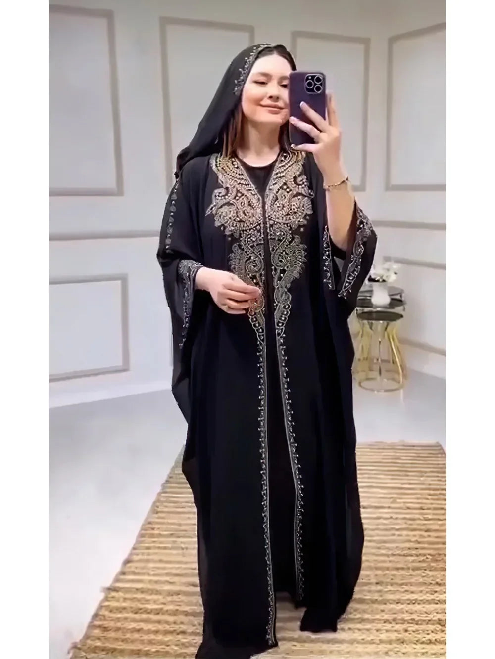 ALFO Muslim Dress for Women Hooded Abaya 2 Piece Set Diamond Jalabiya Morocco Party Dresses Dubai Abayas Kaftan Vestido Long Robe