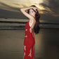 Original Knitted Hollow-Out Backless Tie-Up Dress