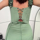 Green Off-shoulder Pleated Maxi Evening Dress