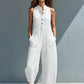 Women's Linen Blend Buttoned Collar Sleeveless Dress