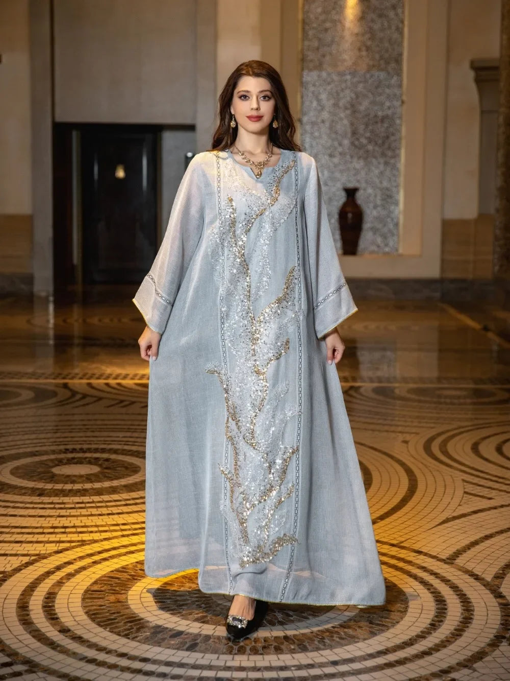Eid Muslim Party Dress for Women Abaya Jalabiya Evening Long Dresses Sequins Morocco Abayas Kaftan Islam Vestidos Arab Long Robe