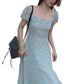 Summer Chic Square-Neck Puff-Sleeve Slit Maxi Dress