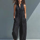 Women's Linen Blend Buttoned Collar Sleeveless Dress
