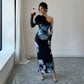 Women's One-shoulder Floral-print Mesh Maxi Dress