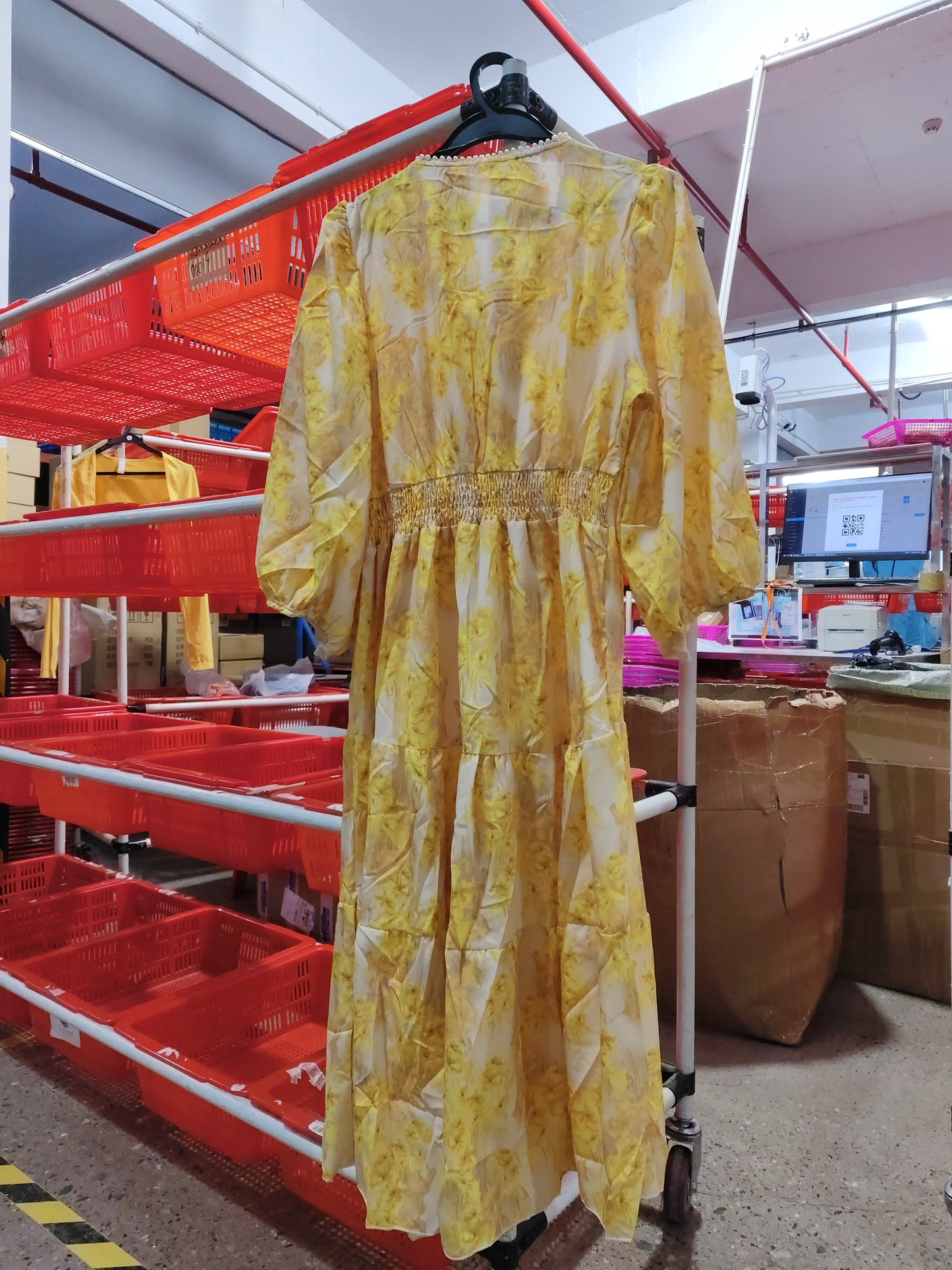 Summer Women's Yellow Cross Print Maxi Dress