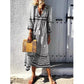 Deep V Print Long Sleeve Maxi Dress
