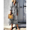 Deep V Print Long Sleeve Maxi Dress