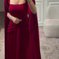 Elegant Burgundy Square - Neck Cape  Maxi Dress