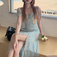 Summer Chic Square-Neck Puff-Sleeve Slit Maxi Dress