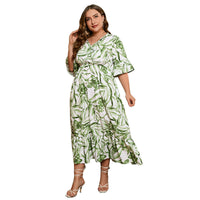 Casual Vacation Plus-size Flared Sleeve Maxi Dress