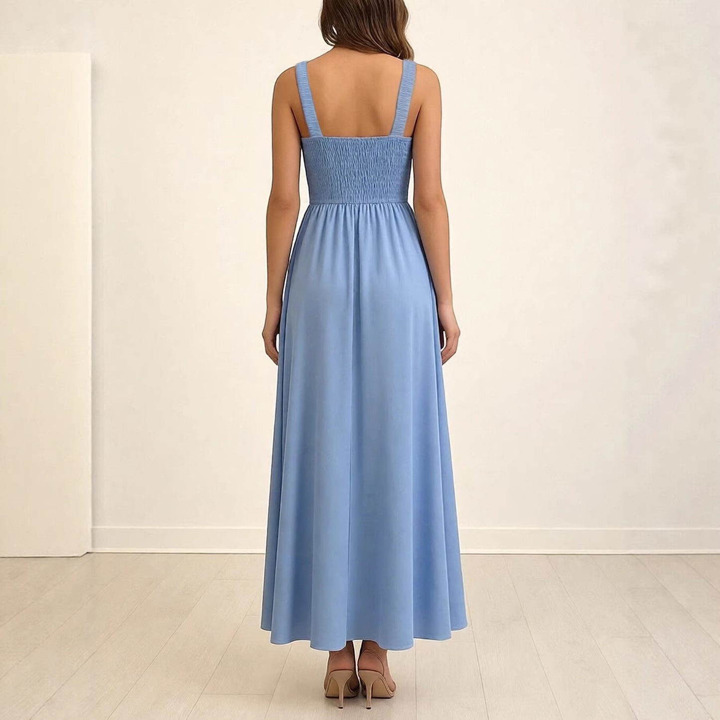 Elegant Solid-color Split Maxi Slip Dress