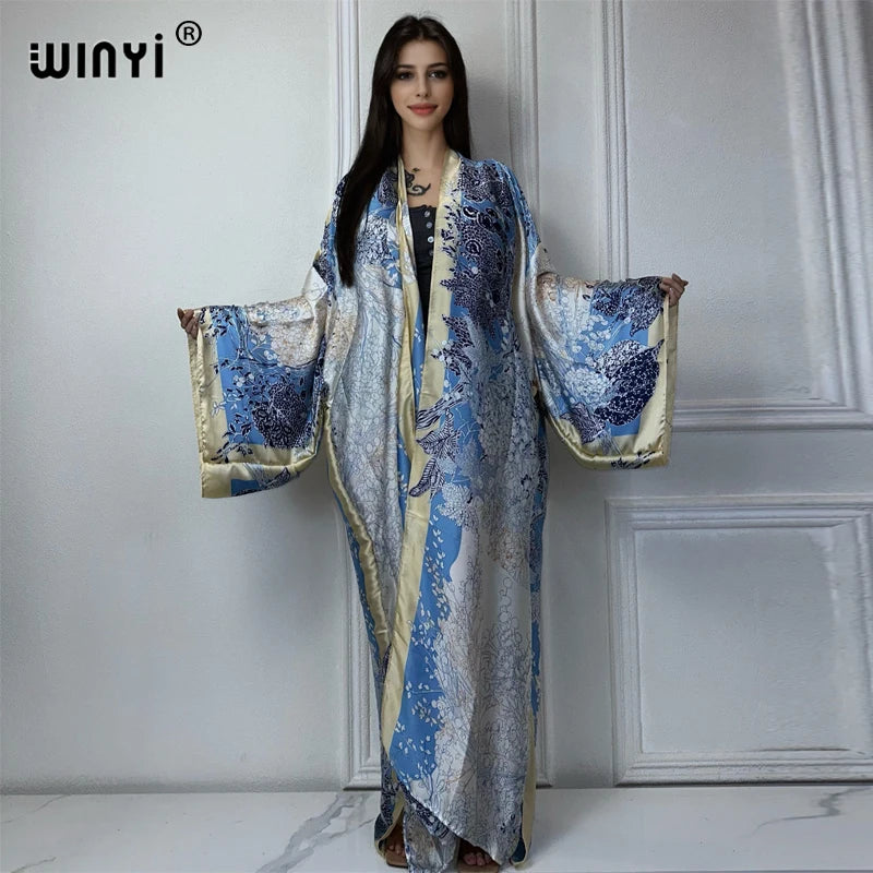 WINYI summer fashion kimono africa Bohemia print beach cover up maxi dress cardigans beach wear women 2024 abaya dubai luxury