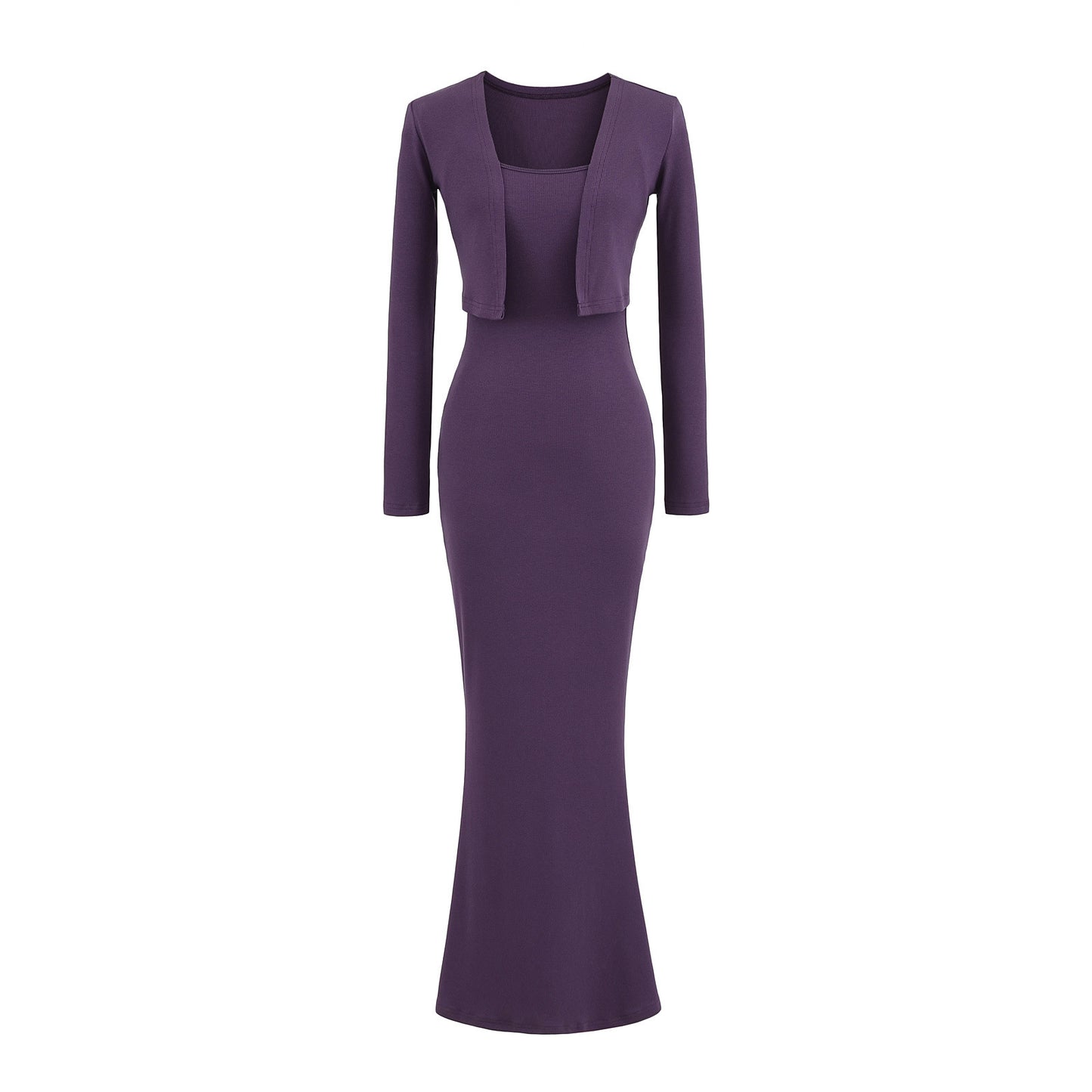 Strap Fish-tail Maxi Dress With Long-sleeve Cardigan A Sassy Two-piece Set For Women