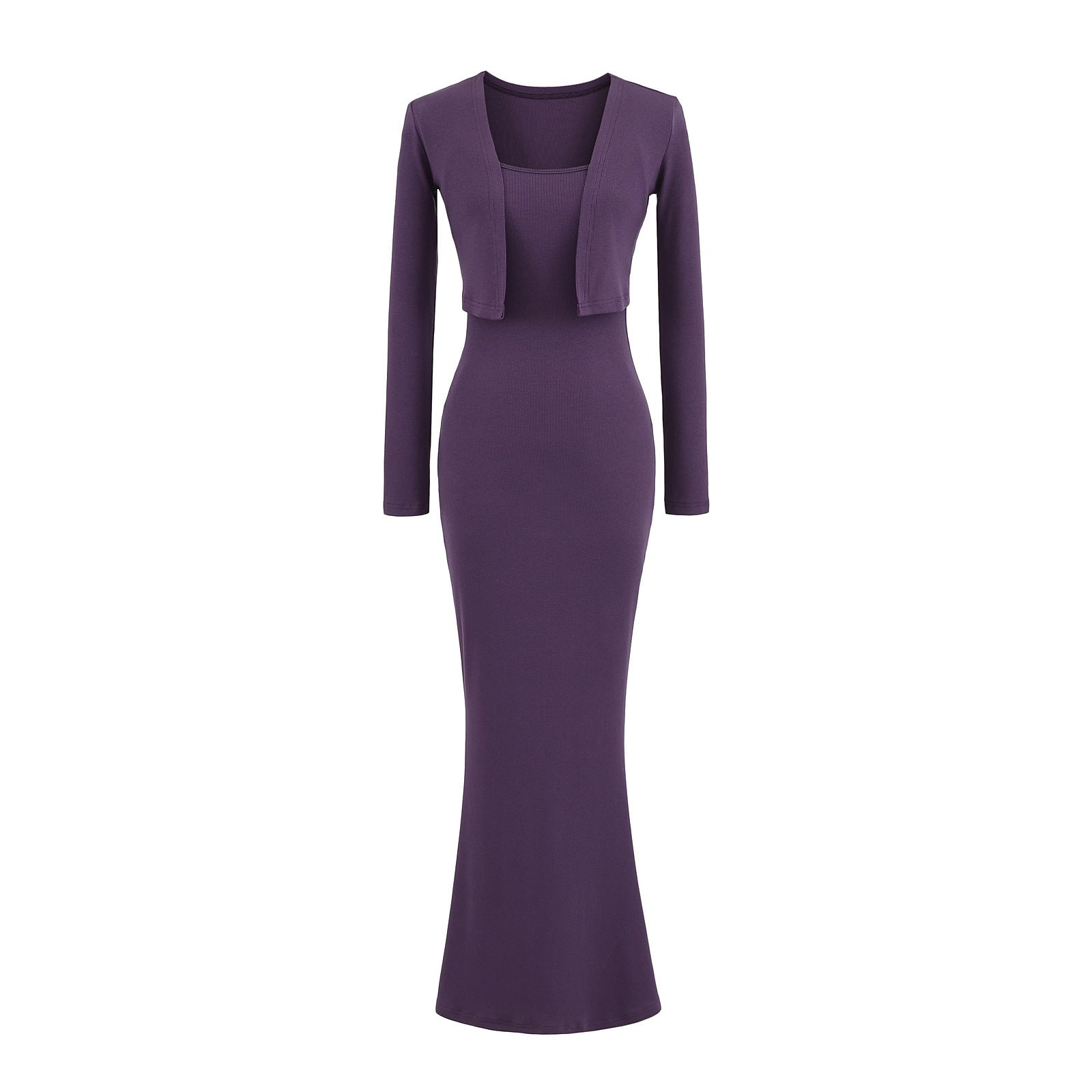 Strap Fish-tail Maxi Dress With Long-sleeve Cardigan A Sassy Two-piece Set For Women