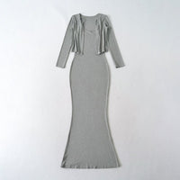 Strap Fish-tail Maxi Dress With Long-sleeve Cardigan A Sassy Two-piece Set For Women