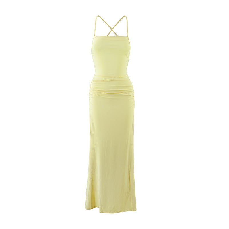 Backless Cross Tie Low Waist Bodycon Maxi Dress