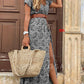 Bohemian Style Waist Trimming Printing Maxi Dress